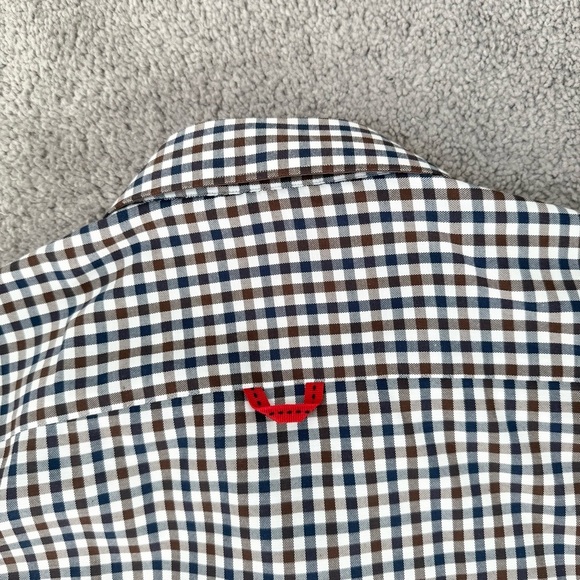 7 Downie St Plaid Brown Checkered Button Shirt - Picture 14 of 15